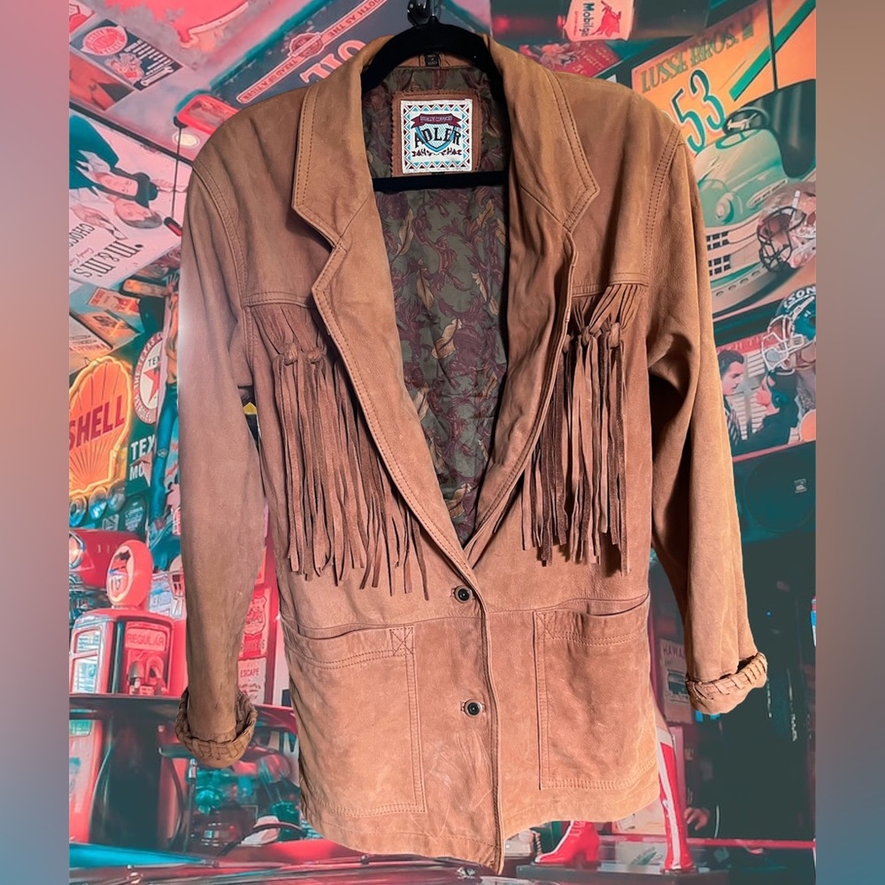 Vintage golden brown fringe suede jacket Adler